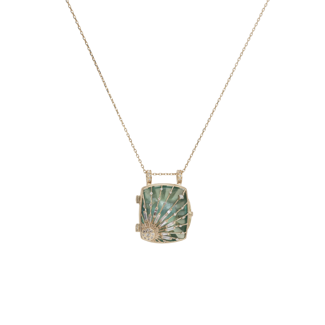 Fluorite Sun & Diamonds Locket Necklace