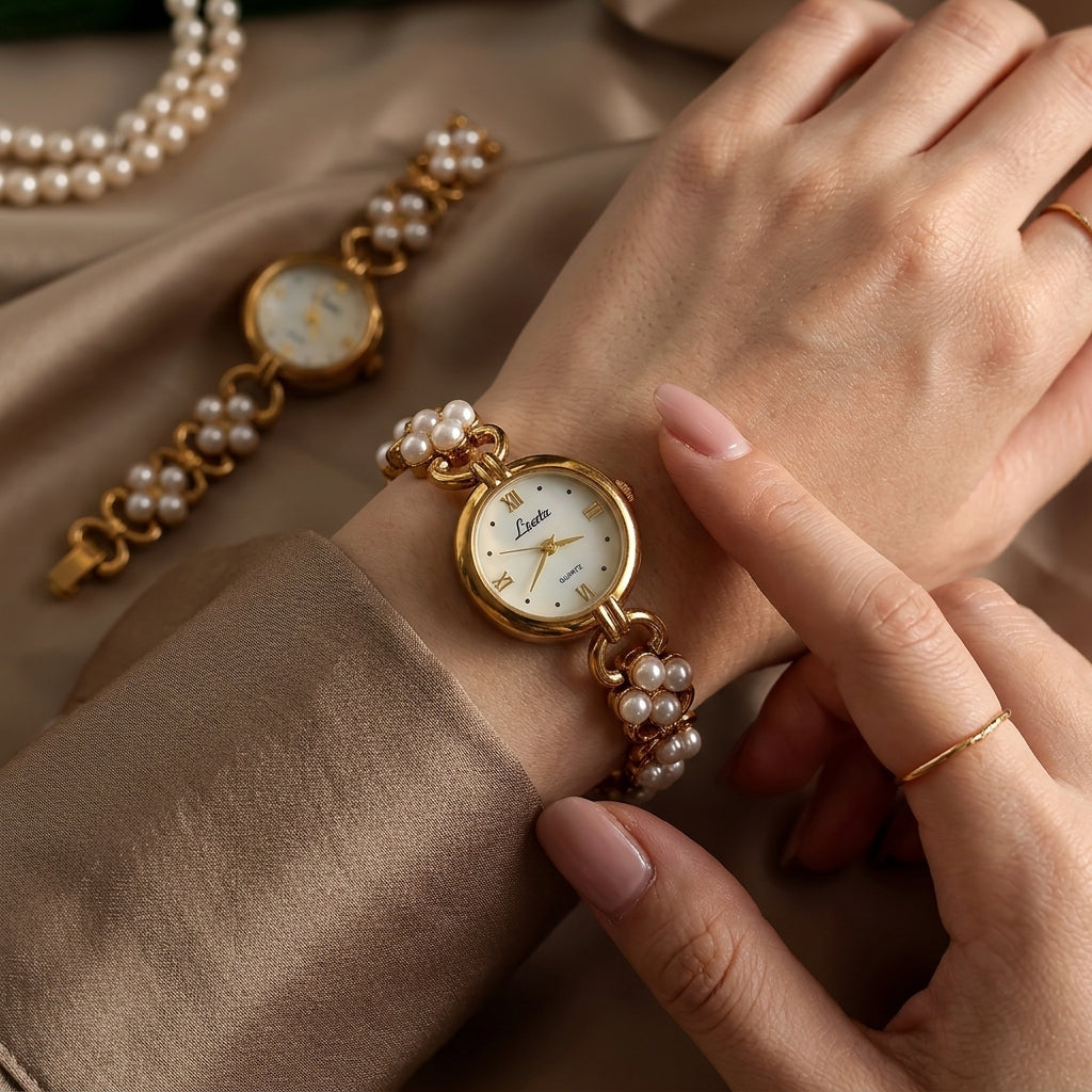 Golden Pearl Inlaid Luxury Quartz Watch