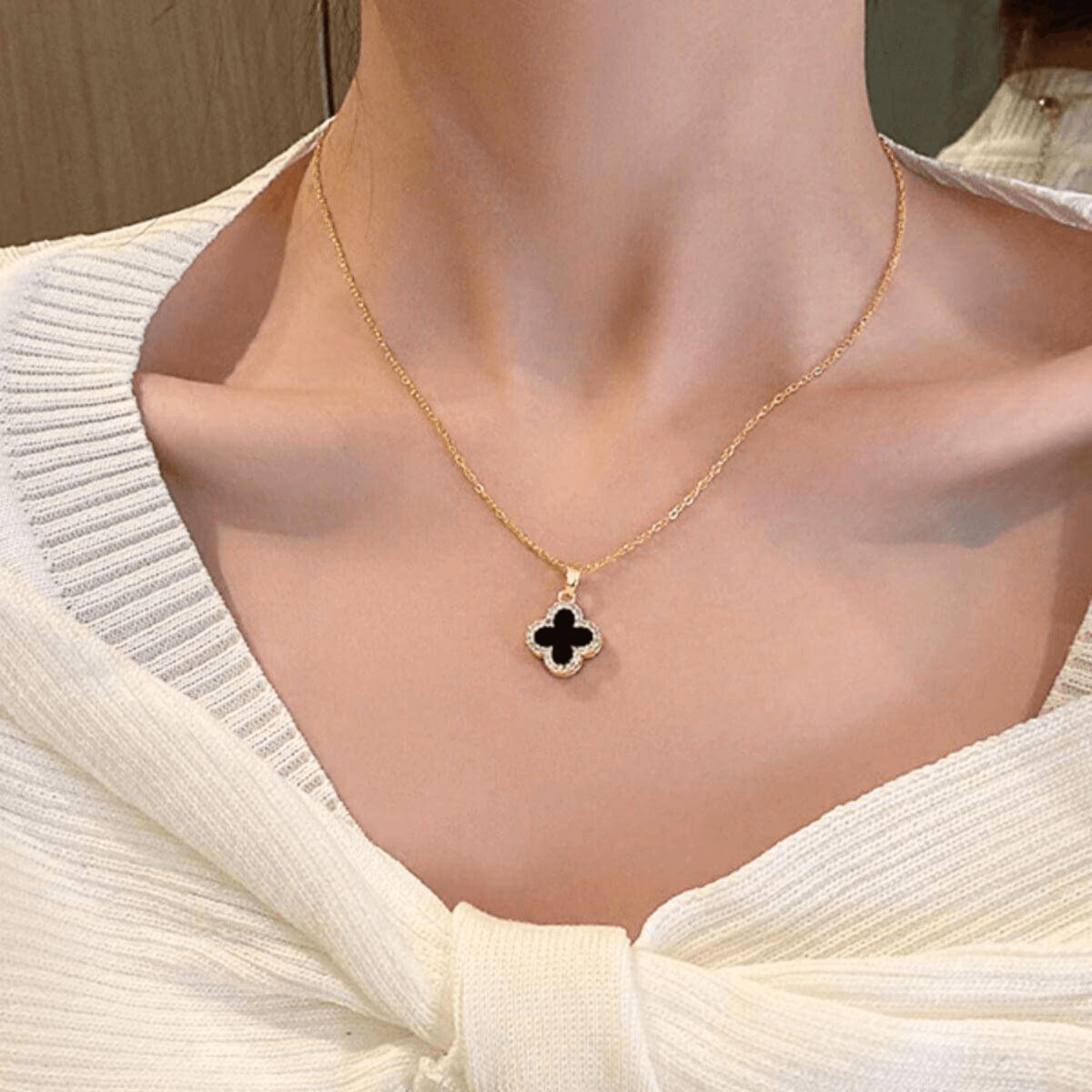 Midnight Clover Necklace
