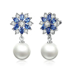 BAMOER Blue Crystal & Pearl Dangle Earrings