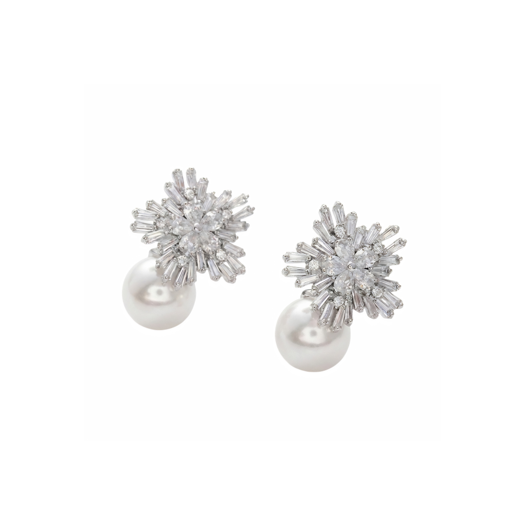 Zirconia Pearl Cluster Bridal Stud Earrings