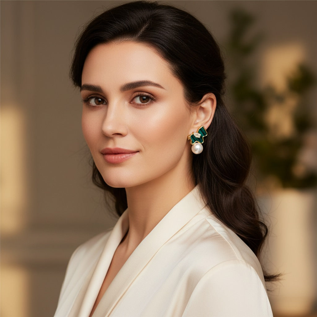 S925 Sterling Silver Malachite Horse Stud Earrings