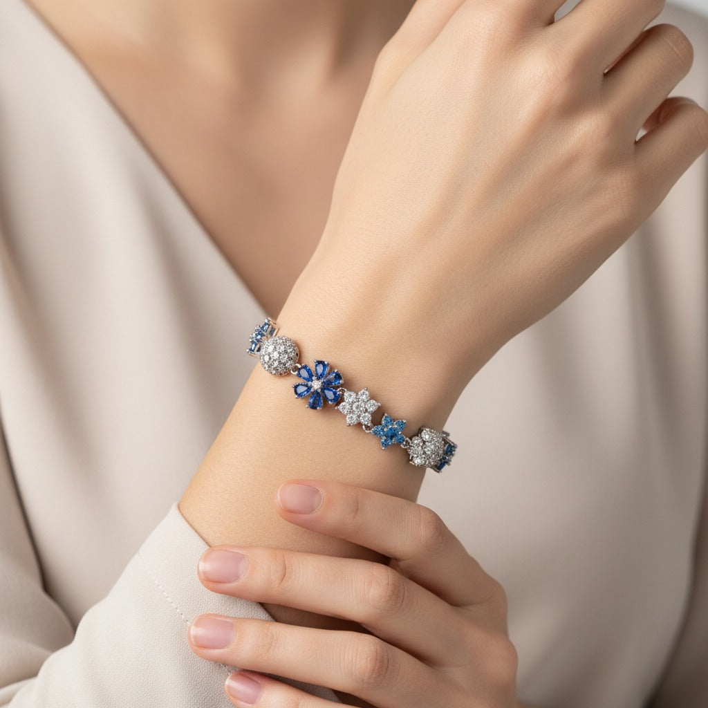 Night’s Dream Aquamarine Floral Bracelet